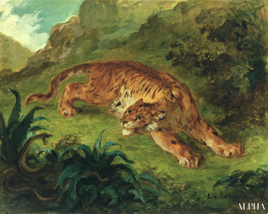 Tigre et serpent - Eugène Delacroix - Reproductions de tableaux et peintures haut de gamme