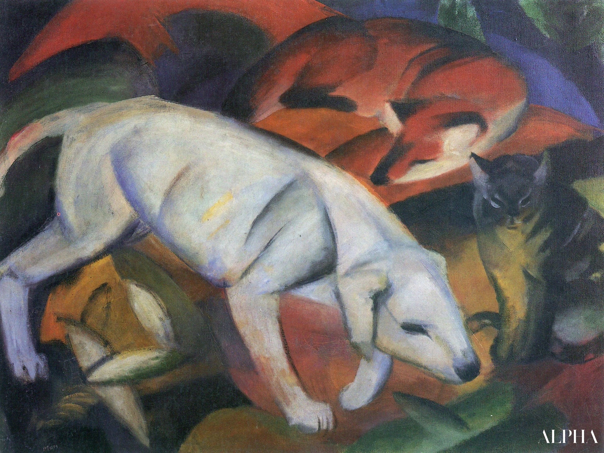 तीन जानवर (कुत्ता, लोमड़ी और बिल्ली) - Franz Marc - उच्च गुणवत्ता वाली चित्रकला और पेंटिंग की प्रतियां