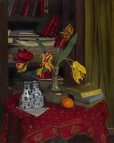Tulipes perroquet fond bibliothèque - Félix Vallotton - Alpha Reproduction
