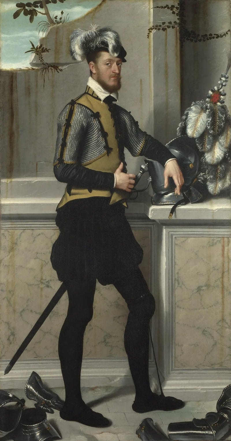 जौध का हेलमेट पहने एक शूरवीर (काउंट फाउस्टीनो अवोगार्डो (?) ) - जियोवानी बैटिस्टा मोरोनी