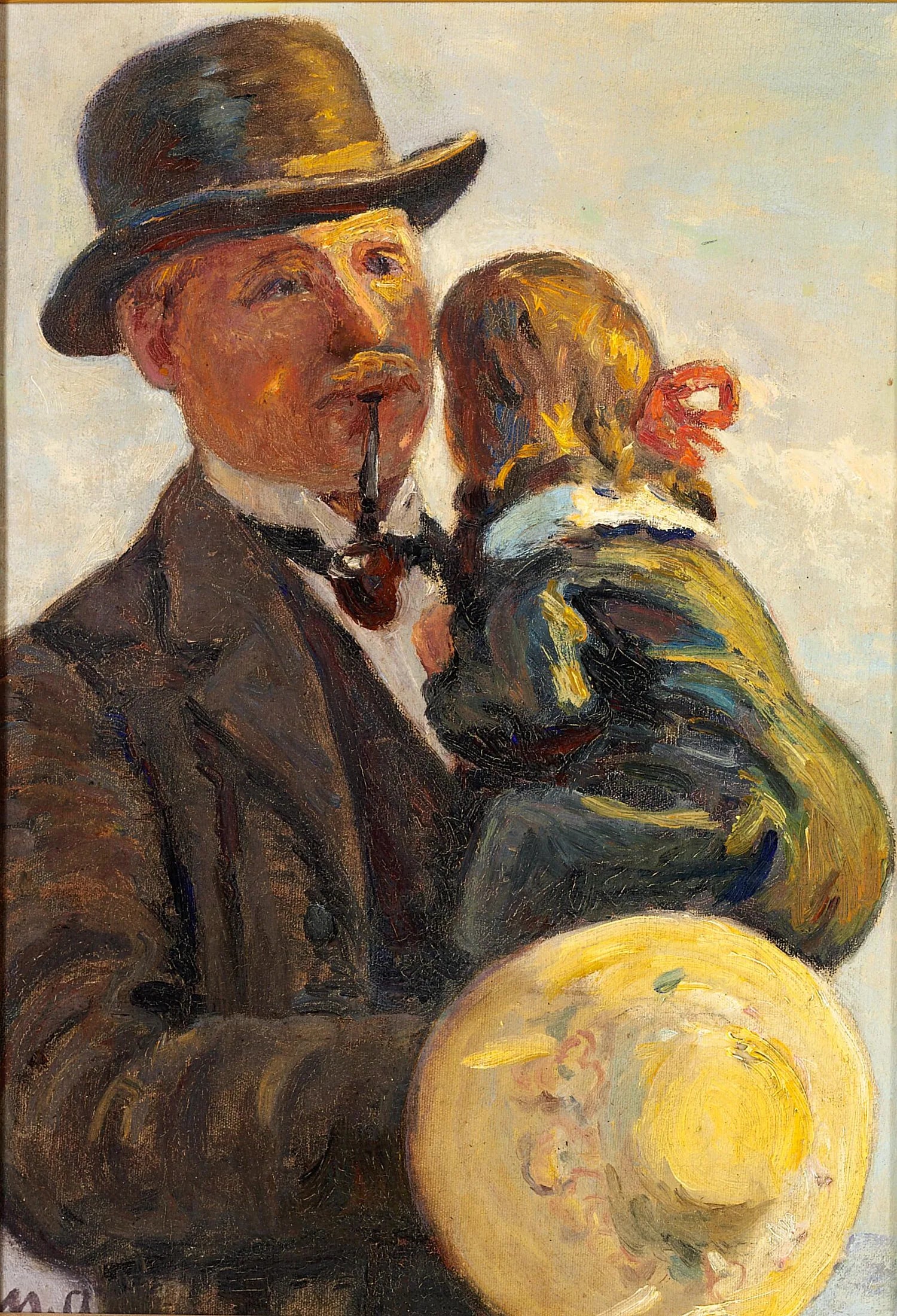 Un homme portant un enfant et fumant la pipe. - Michael Peter Ancher image 1 tableau peint à l’huile sur toile