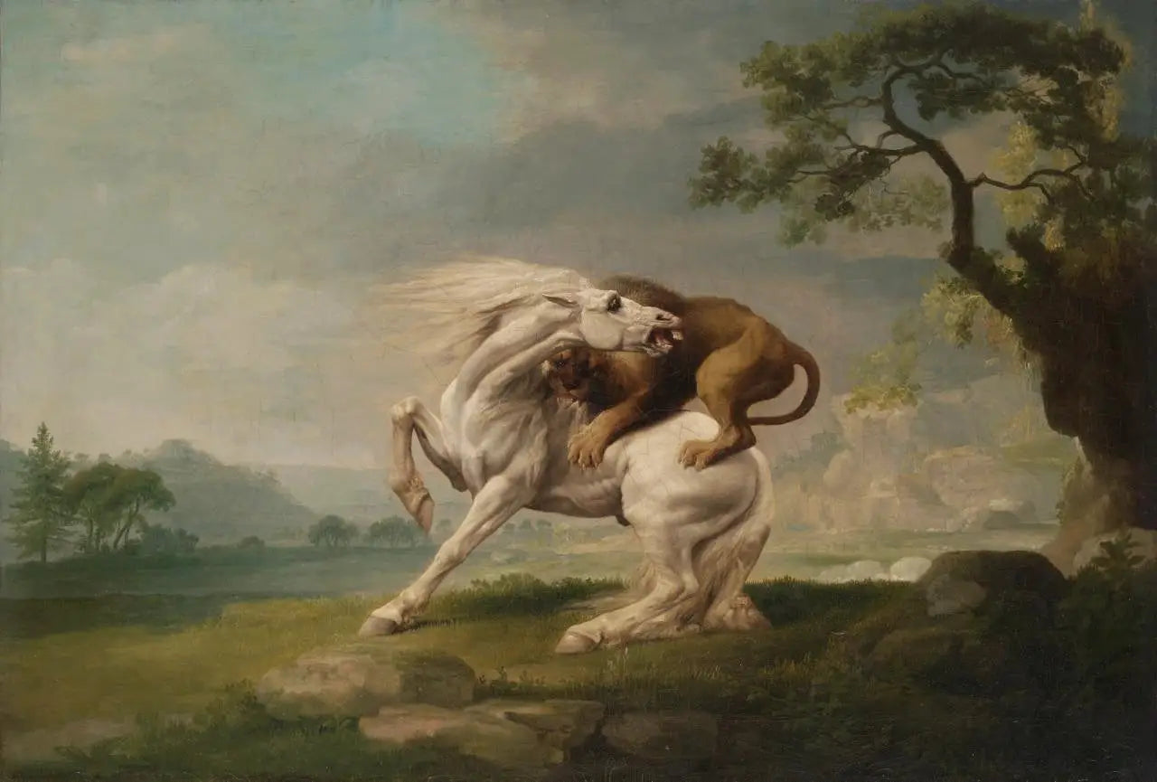 Un lion attaquant un cheval - George Stubbs image 1 reproduction artisanale de tableau