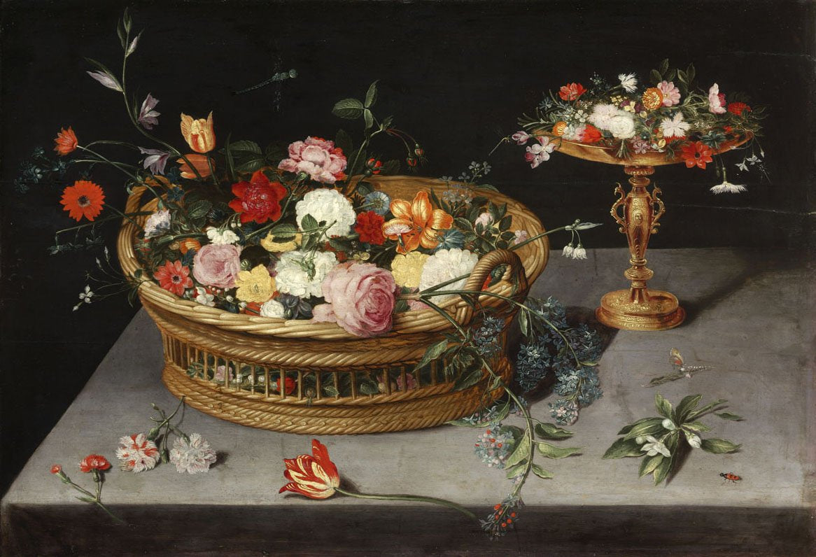 Un panier de fleurs et une coupe - Jan Brueghel l'Ancien image 1 copie de tableau peinte à la main