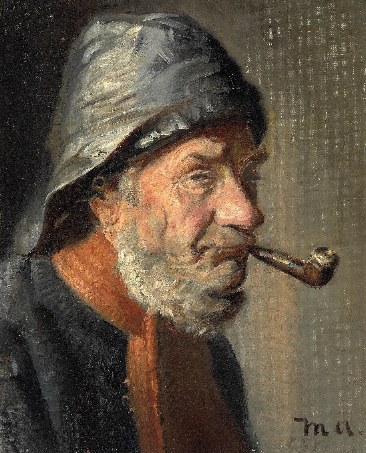 Un pêcheur de Skagen fumant la pipe. - Michael Peter Ancher image 1 tableau peint à l’huile sur toile