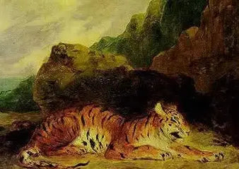 अपनी गुफा के पास एक बाघ - यूजीन डेलाक्रॉक्स