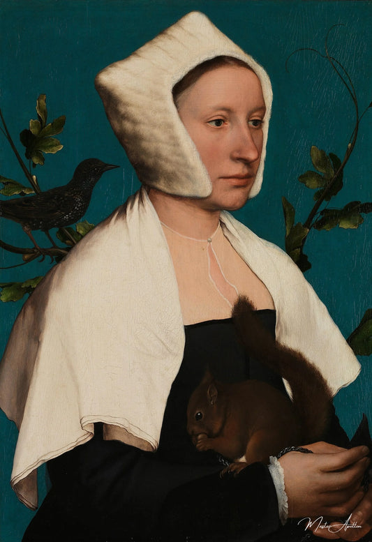 Une dame avec un écureuil et un étourneau - Hans Holbein le Jeune - Reproductions de tableaux et peintures haut de gamme