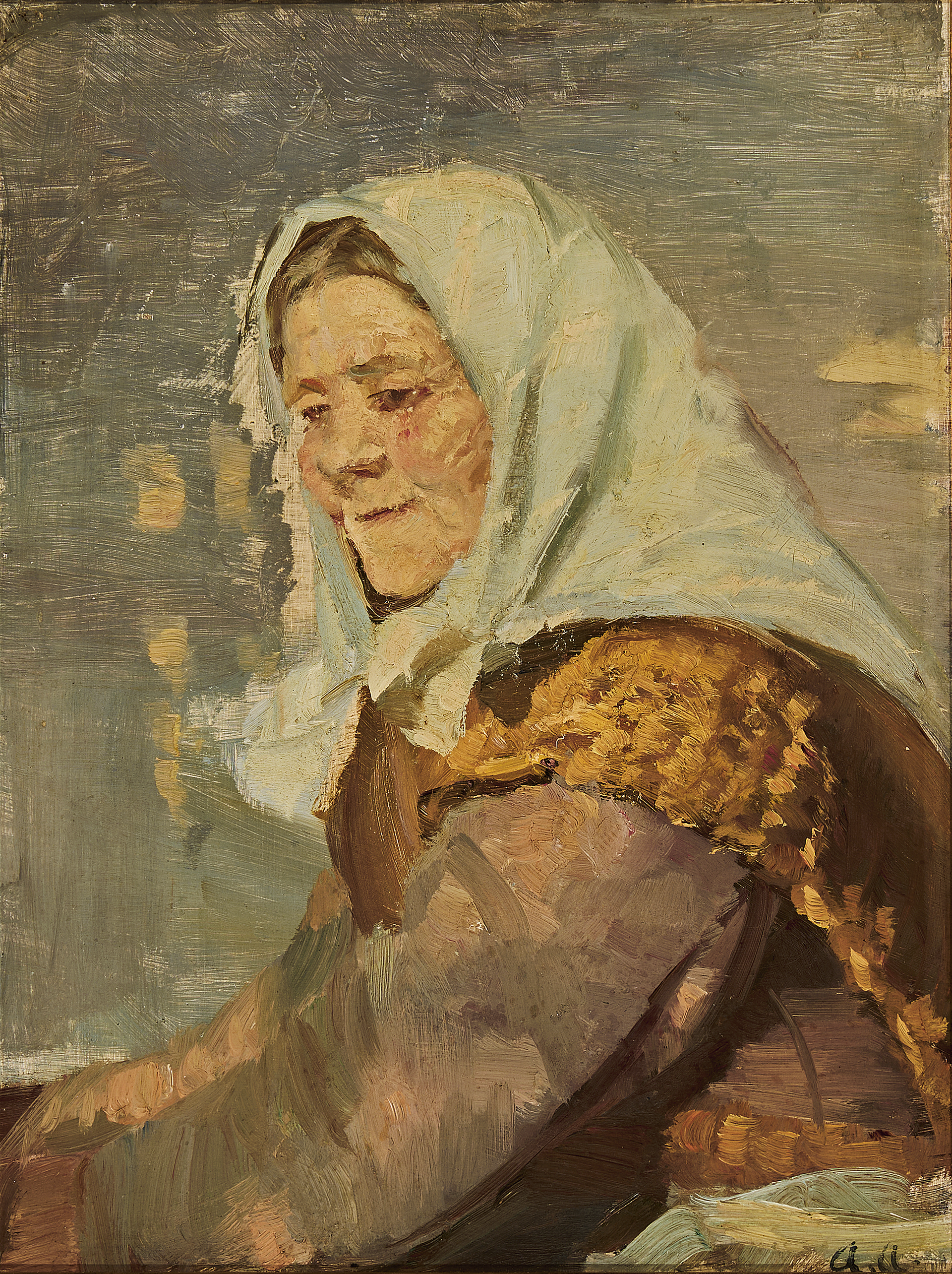 Une femme de Skagen portant un foulard blanc. - Anna Ancher image 1 reproduction d’œuvre d’art à l’huile