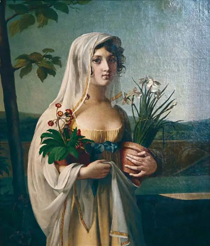 एक युवा लड़की जो दो फूलदान पकड़ रही है - Marie-Guillemine Benoist