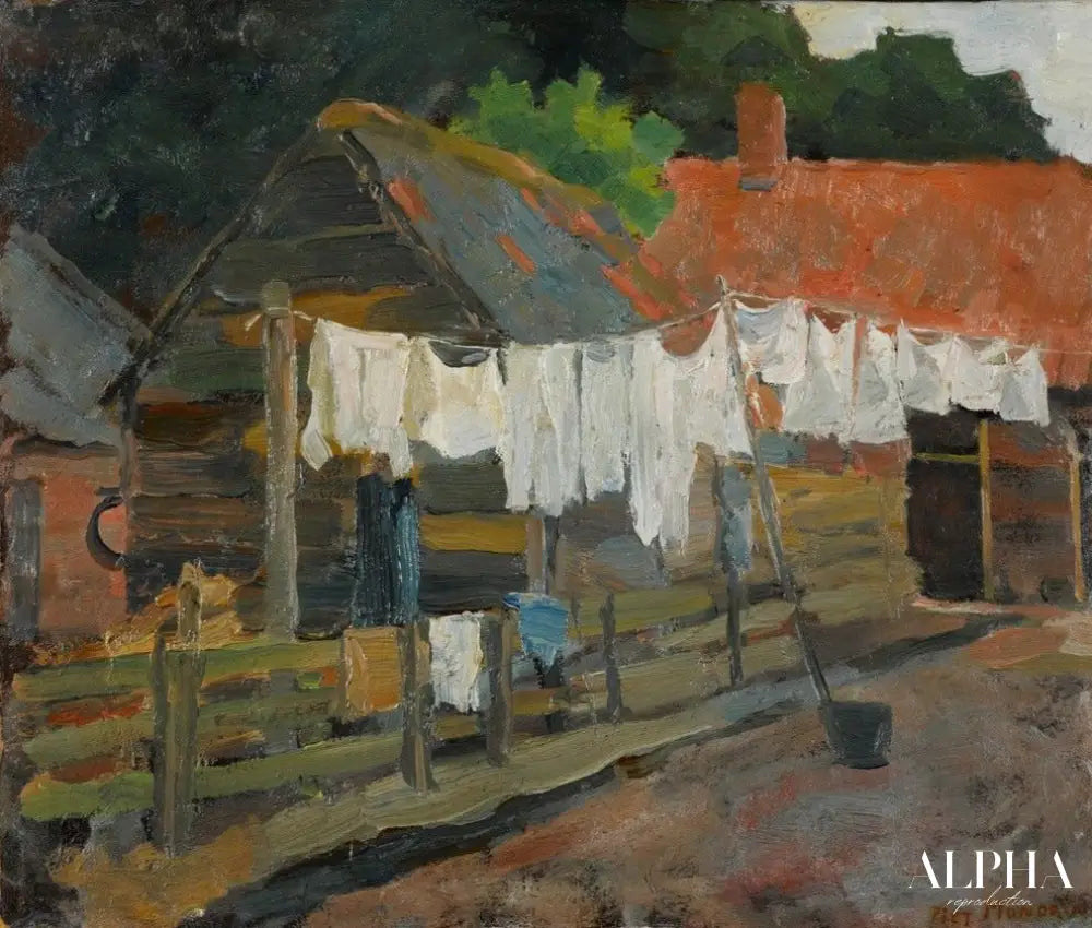 Une maison de ferme avec un lavage à la chaîne - Mondrian - Reproductions de tableaux et peintures haut de gamme