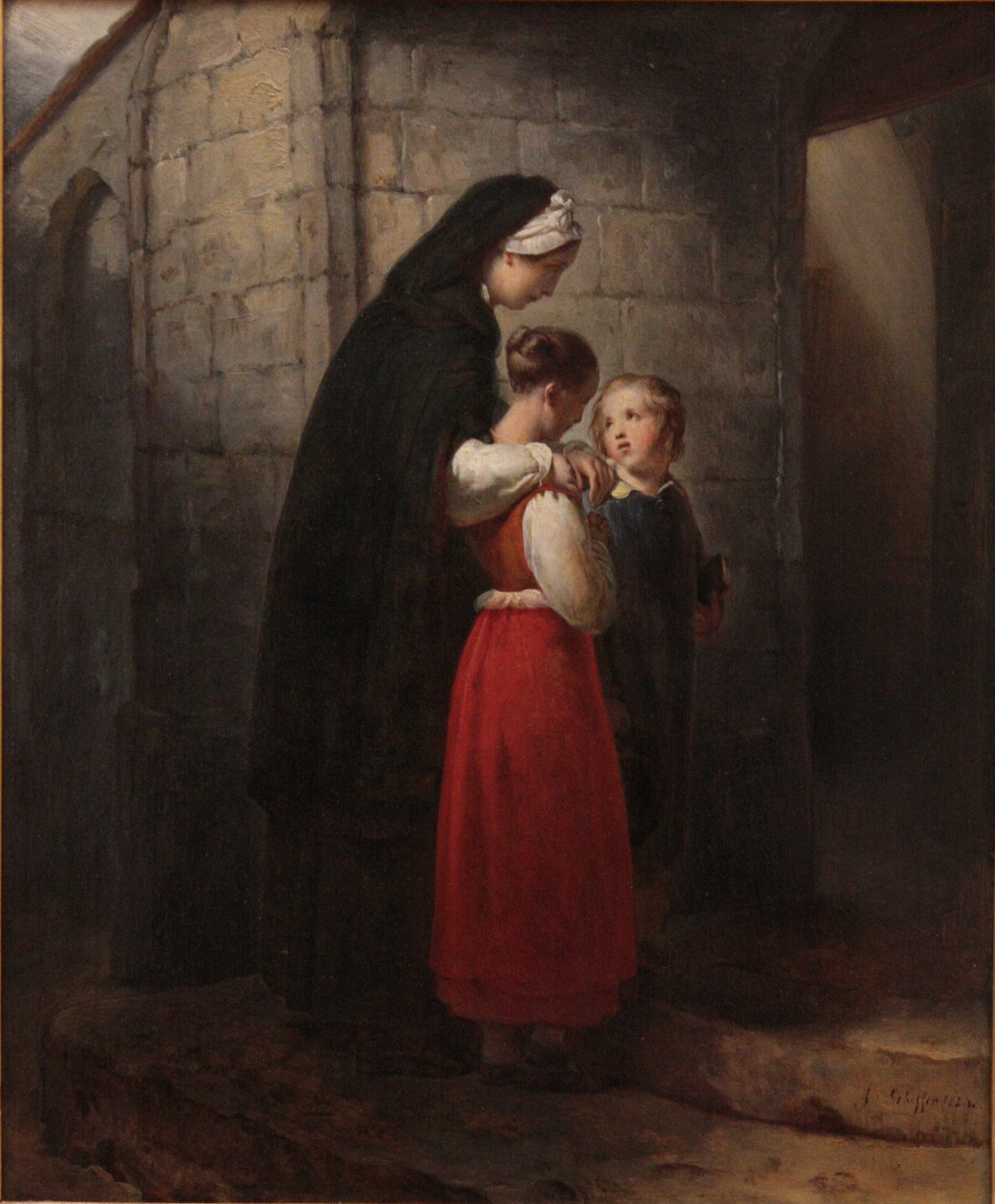 Une mère convalescente allant à l'église, appuyée sur ses deux enfants - Ary Scheffer image 1 reproduction réalisée par Alpha Reproduction