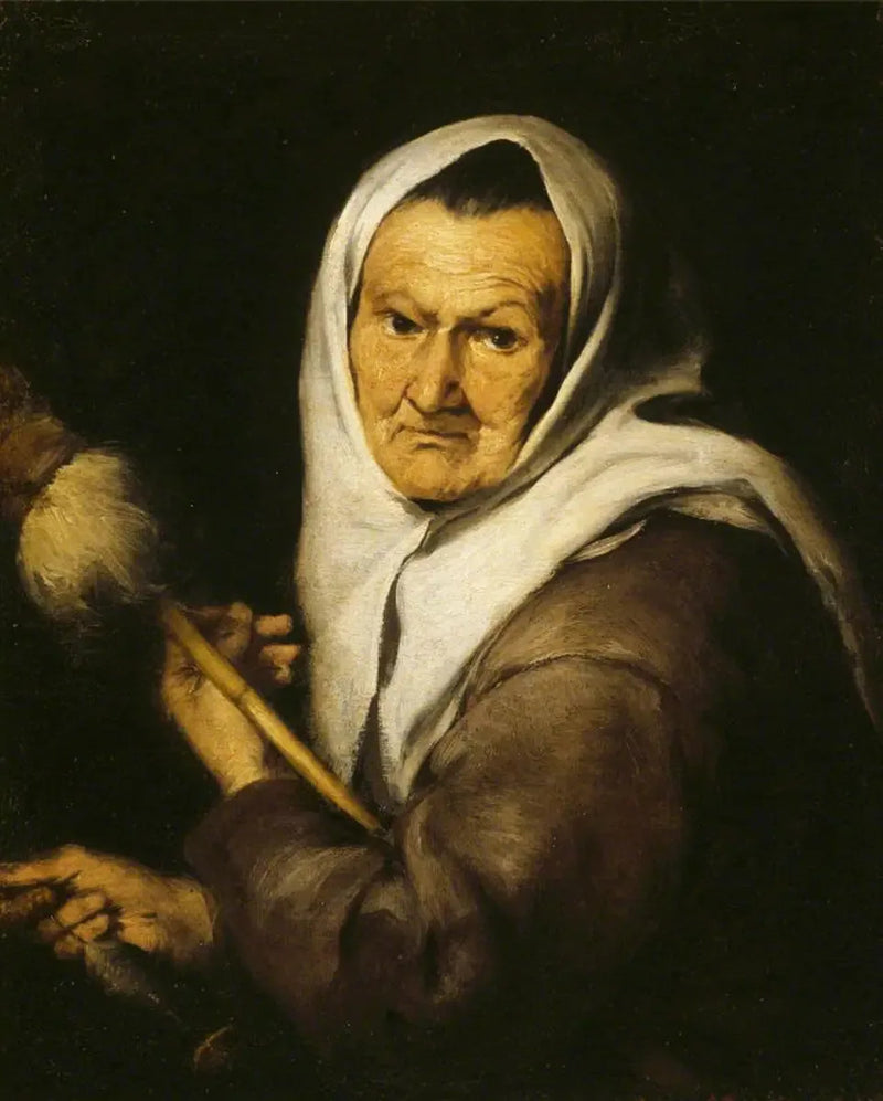 एक पुरानी महिला जो एक कन्नी और एक रेशम का धागा पकड़ रही है - बारटोलोमे Esteban Murillo