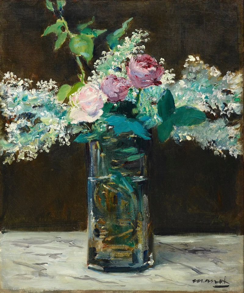 सफेद लिलाक और गुलाबों के साथ फूलदान - Édouard Manet