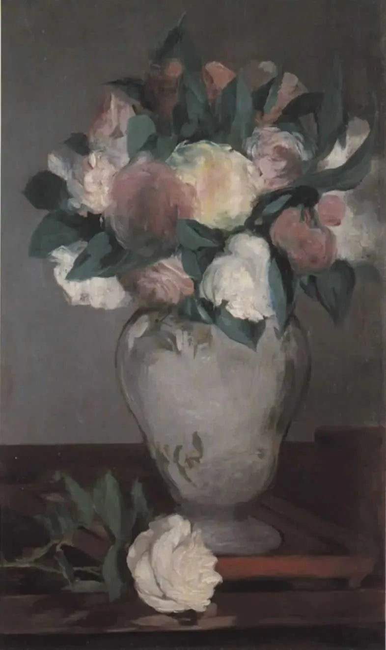 एक लाहित ट्रे पर पीओनी का फूलदान - Édouard Manet