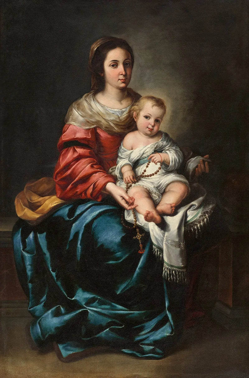 बच्चे के साथ वर्जिन, माला के साथ - बारटोलोमे़ Esteban Murillo