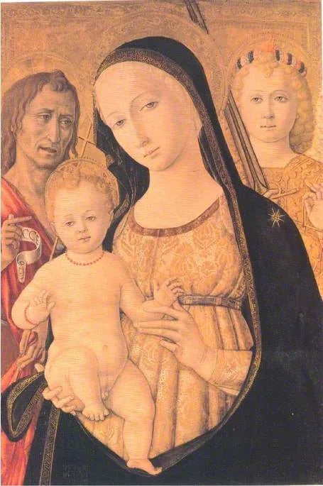 बच्चे के साथ वर्जिन मैरी सेंट जॉन द बैपटिस्ट और सेंट माइकल आर्कंगेल - माटेयो दी जियोवन्नी