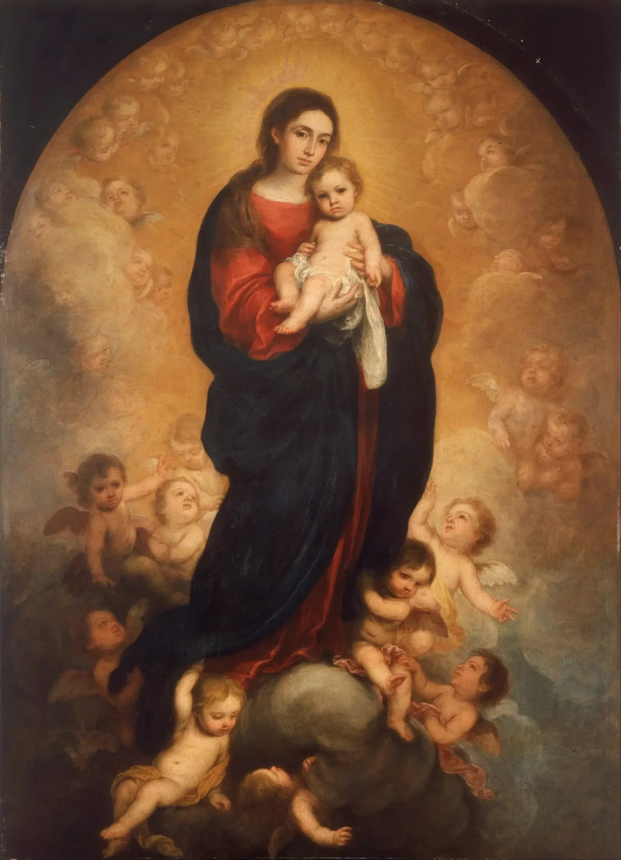 वर्जिन मैरी और बच्चे के साथ महिमा में - बारटोलोमे़ Esteban Murillo