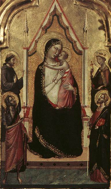 Vierge et Enfant trônant avec des saints - Bernardo Daddi image 1 reproduction artisanale de tableau