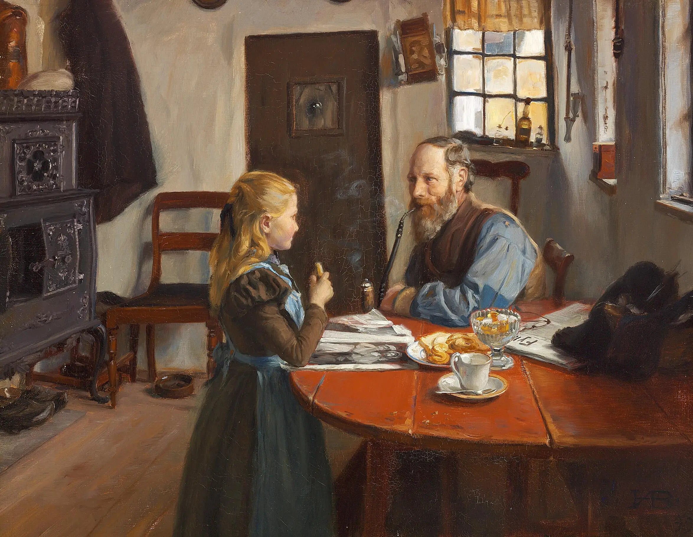Visite chez grand-père. - H. A. Brendekilde image 1 reproduction d’œuvre d’art à l’huile