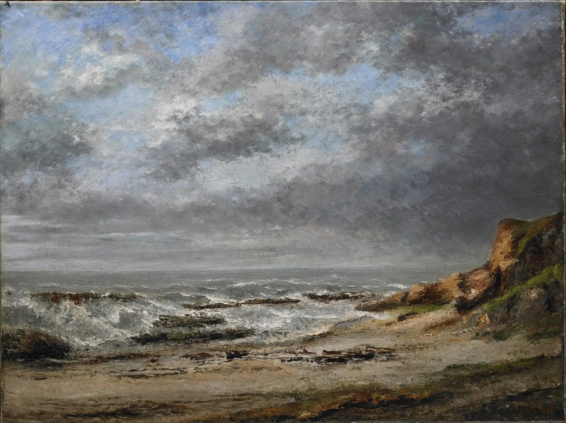 एक उथली समुद्र की दृश्य near एक चट्टान - Gustave Courbet