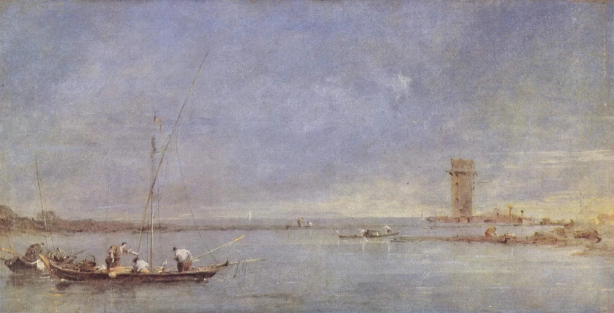 Vue de la lagune de Venise avec la tour de Malghera - Francesco Guardi image 1 reproduction artisanale de tableau