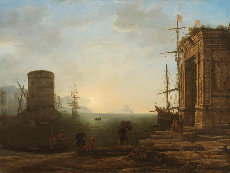 Vue sur le port au lever du soleil - Claude Gellée