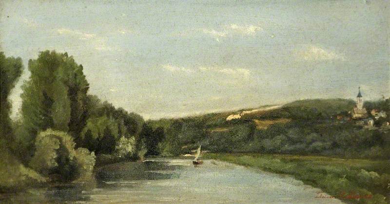Yacht sur la rivière - Stanislas Lépine image 1 reproduction d’œuvre d’art à l’huile